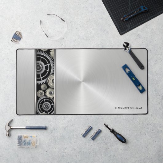 Engrenages exposés sur argent brossé avec votre no (Poste de travail)