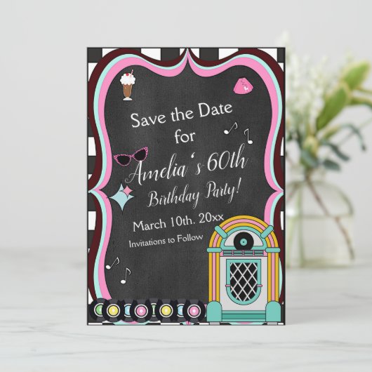 Enige leeftijd, 1950 Diner Verjaardag Save The Date (Staand voorkant)