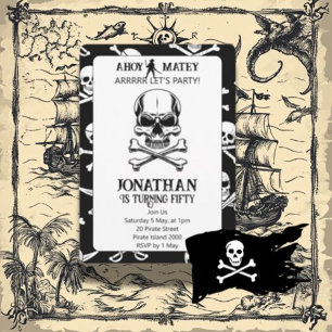 Enige leeftijd Pirate thema verjaardag uitnodiging