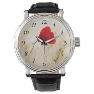 Enige Rode papaver in een grijs veld Horloge