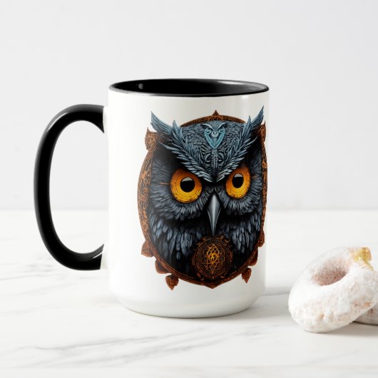 Enigma Ascendant : Apollyon Sigil Owl White Mug (Avec donut)