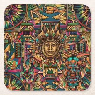 Enigmatic Blue "Aztec Dream" Drink Coasters Vierkante Kartonnen Onderzetter