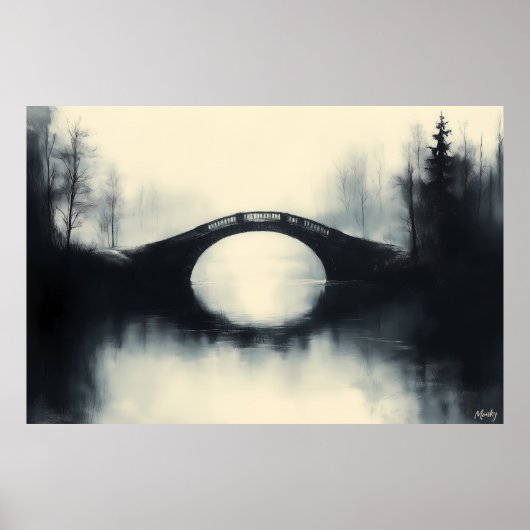 Enigmatic Bridge te midden van mistige reflecties Poster (Voorkant)