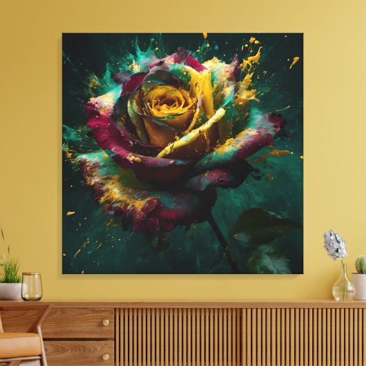 Enigmatic Yellow Green Baccara Roos Canvas Afdruk (Insitu (Woonkamer))