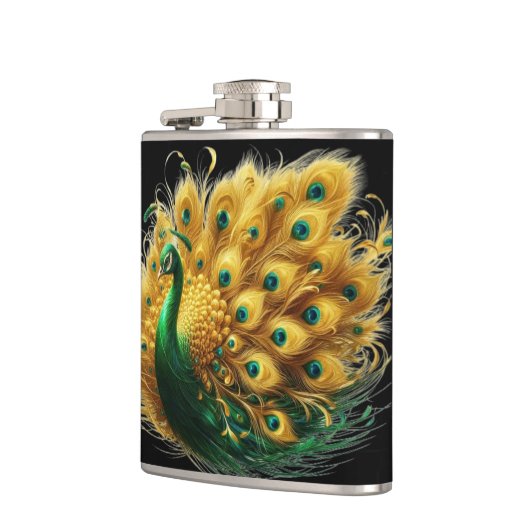 Enigmatische elegantie: een pauwen smaragdgroene p heupfles (Links)