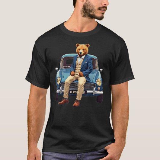 Enjoy Cool Teddy Bear With Classic Car Graphic Des T-shirt (Voorkant)