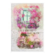 Enjoy The Ride Watercolor Bicycle With Flowers