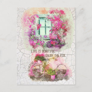 Enjoy The Ride Watercolor Bicycle With Flowers Briefkaart