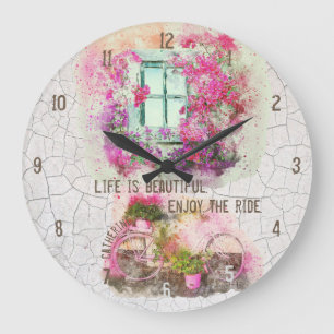 Enjoy The Ride Watercolor Bicycle With Flowers Grote Klok