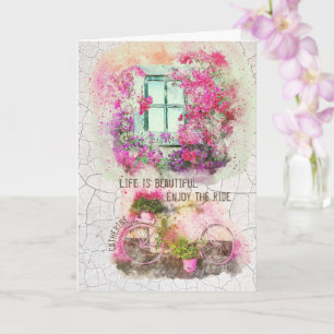 Enjoy The Ride Watercolor Bicycle With Flowers Kaart
