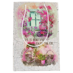 Enjoy The Ride Watercolor Bicycle With Flowers Medium Cadeauzakje