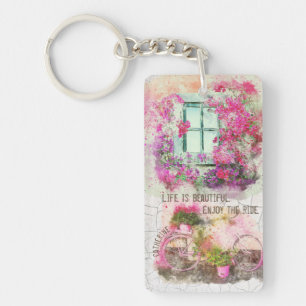 Enjoy The Ride Watercolor Bicycle With Flowers Sleutelhanger