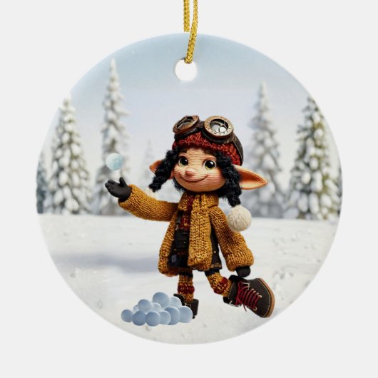 Enjoying A Snow Day Keramisch Ornament (Voorkant)