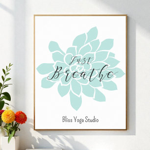Enkel Breathe Green White Yoga Quotes Zen Floral Poster