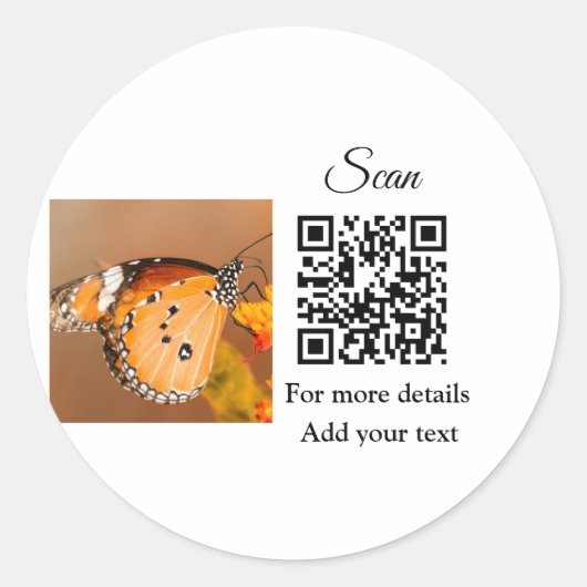 Enkel dier name details QR code add text foto Ronde Sticker (Voorkant)