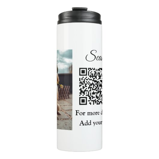 Enkel dier name details QR code add text foto Thermosbeker (Voorkant)
