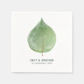 Enkel Groene Eucalyptus Blad Namen Datum Bruiloft Servet (Voorkant)