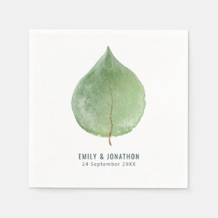 Enkel Groene Eucalyptus Blad Namen Datum Bruiloft Servet