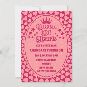 Enkel Peachy Queen of Hearts Birthday Invitation Kaart
