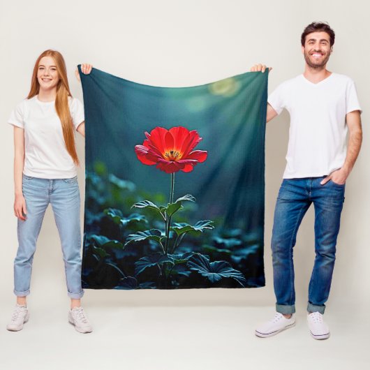 Enkel Rode Bloem Focusontwerp Fleece Deken (In situ)