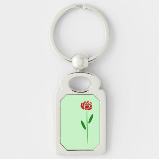 Enkele Art Deco Rode Roos Groene Bladeren en Steel Sleutelhanger