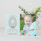 Enkele Bunny Boys 1st Birthday Foto Kaart (Staand voorkant)