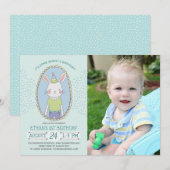 Enkele Bunny Boys 1st Birthday Foto Kaart (Voorkant / Achterkant)