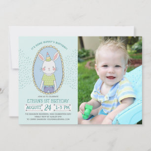 Enkele Bunny Boys 1st Birthday Foto Kaart