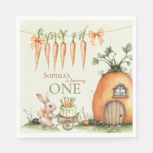 Enkele Bunny Carrot 1e Verjaardag Waterverf Servet