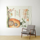 Enkele Bunny Carrot 1e Verjaardag Waterverf Wandkleed (In Situ (horizontaal))