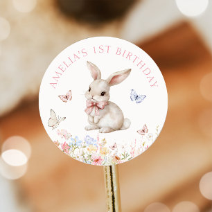 Enkele Bunny Floral Girl Verjaardag Sticker