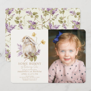 Enkele Bunny Lop Paarse Lila foto 1e verjaardag Kaart