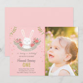 Enkele Bunny Paaslente verjaardagsuitnodiging Kaart (Voorkant / Achterkant)