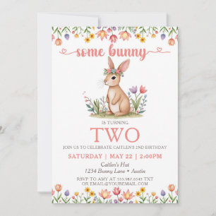 Enkele Bunny Verjaardag Schattigee Konijn Bloemen Kaart