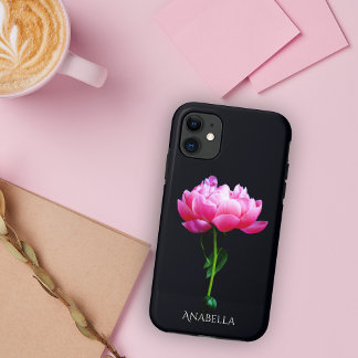 Enkele Elegante Roze Pioen Personaliseer iPhone 11 Hoesje