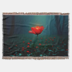 Enkele gloeiende rode bloem kunst deken
