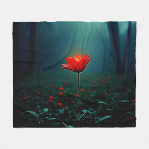 Enkele gloeiende rode bloem kunst fleece deken