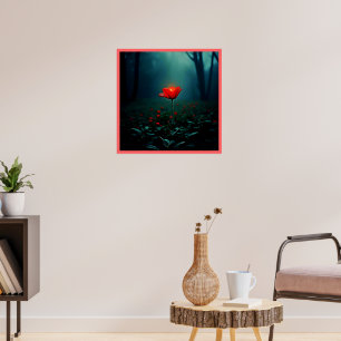 Enkele gloeiende rode bloem kunst poster