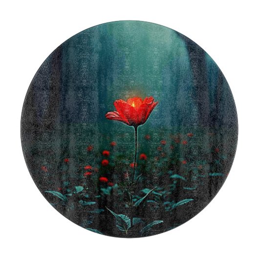 Enkele gloeiende rode bloem kunst snijplank (Voorkant)
