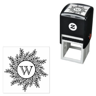 Enkele initiële monogram bladkrans frame zelfinktende stempel