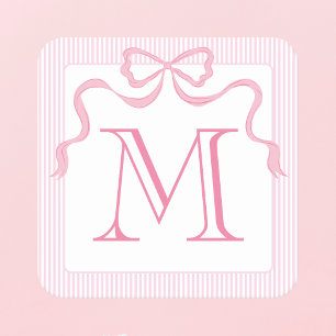 Enkele Letter Monogram Roze Strik, Douane Lint Vierkante Kartonnen Onderzetter