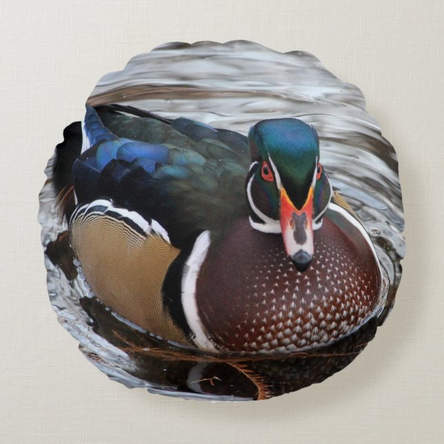 Enkele Mallard Duck Rond Kussen (Voorkant)