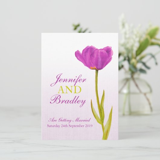 Enkele paarse tulp kunst bruiloft uitnodiging (Staand voorkant)