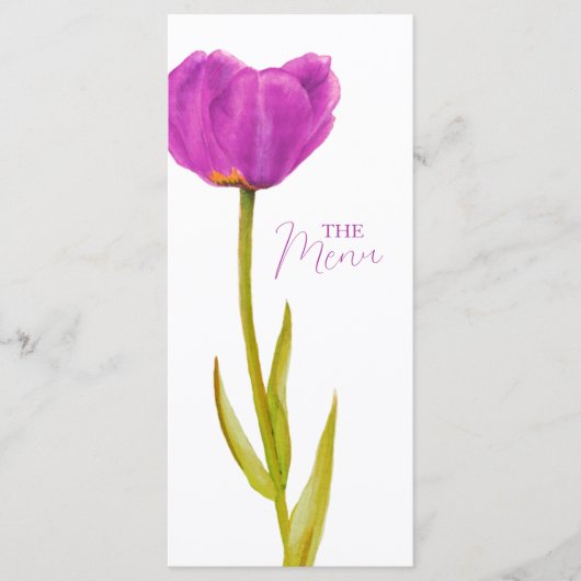 Enkele paarse tulp waterverf kunst bruiloft menu (Voorkant)