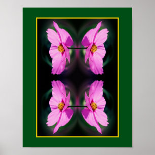 Enkele Roze Kosmos Bloemspiegel Abstract Poster