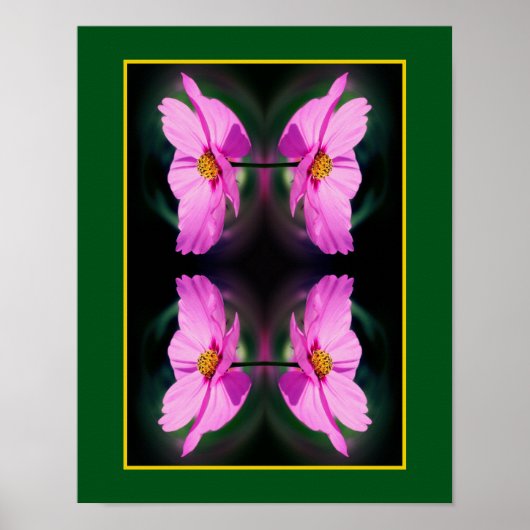 Enkele Roze Kosmos Bloemspiegel Abstract Poster (Voorkant)