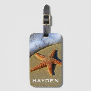 Enkele zeester op het strand gepersonaliseerd bagagelabel