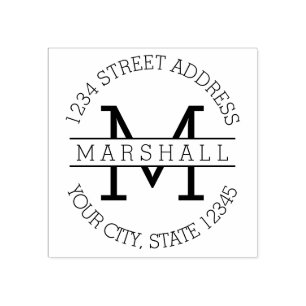 Enkelvoudig monogram met naam en retouradres rubberstempel