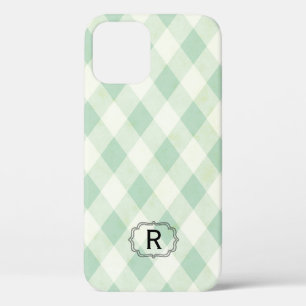 Enkelvoudig monogram op Mint en Groen Gingham iPhone 12 Hoesje