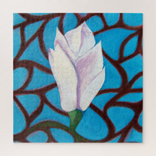 Enkelvoudige magnolia Blauwe Witte Sjabloon Lente Legpuzzel